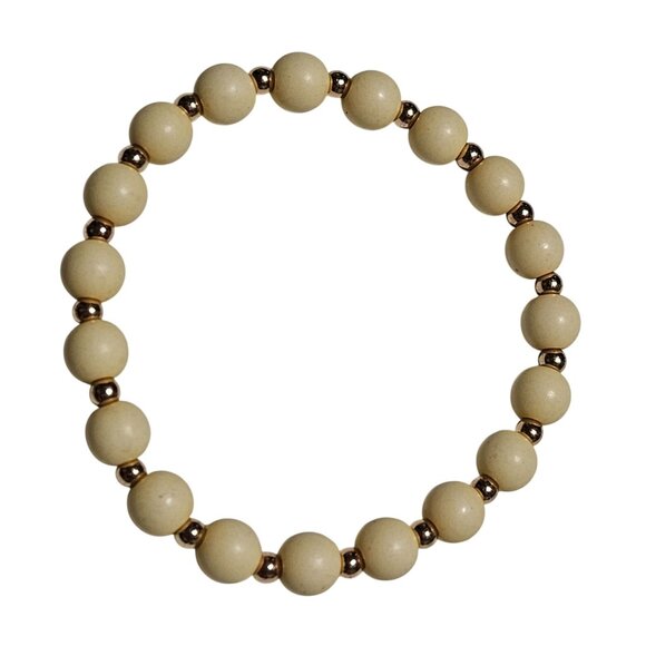 Retro Beige Gold Beaded Stretch Bracelet Classic Minimalist Fashion Jewelry - Picture 1 of 3